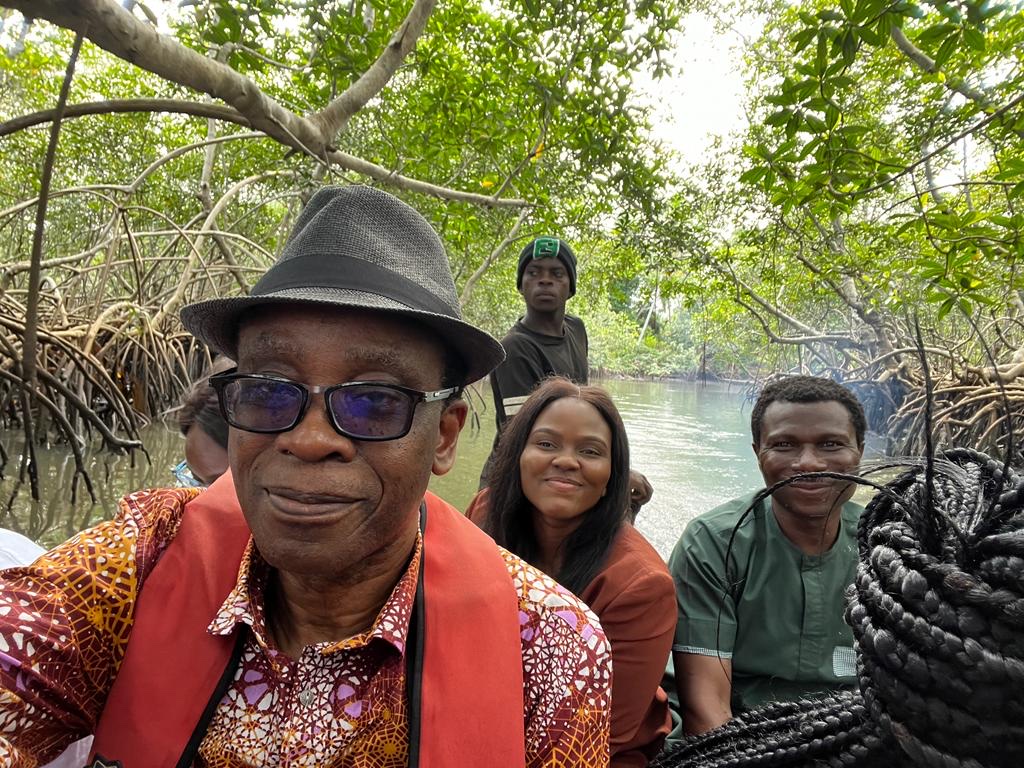 Nnimmo Bassey and team during a visit to a preserved mangrove forest in Kono, Rivers State.