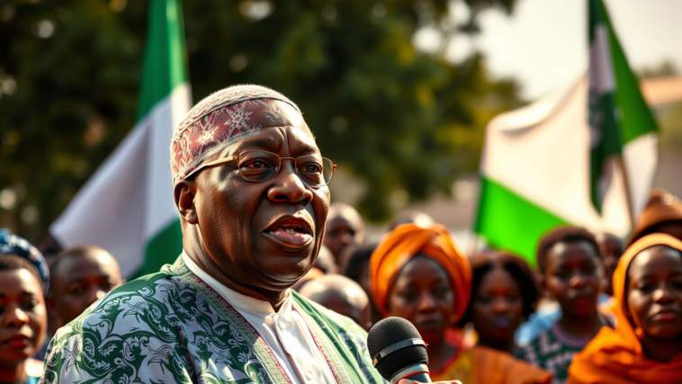 President Tinubu addressing supporters in Nigeria.