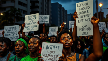 Nigerian students protesting for justice after a campus attack.