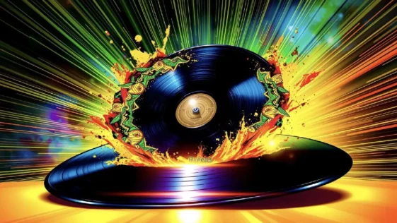 A stylized afrobeats album cover symbolizing global music success.