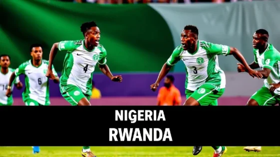 Nigerian football players in their national jerseys.