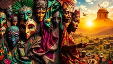 Colorful collage of nigerian cultural elements celebrating the motherland festival.