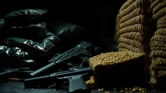 Current Post Image 64 Confiscated guns, drugs, and rice from a large ogun customs seizure.