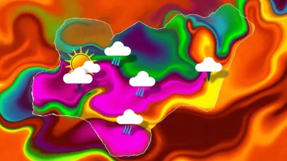 Map of nigeria showing weather conditions for april 16th, 2025.
