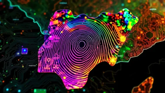 Current Post Image 91 Fingerprint on nigeria map, symbolizing biometric fintech.