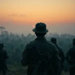 Nigerian soldiers standing with rifles in front of the dense kajuru forest in kaduna.