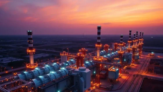 Modern gas-fired power plant facility in bayelsa at sunset.
