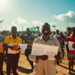Joyful edo residents holding land allocation letters in benin city.