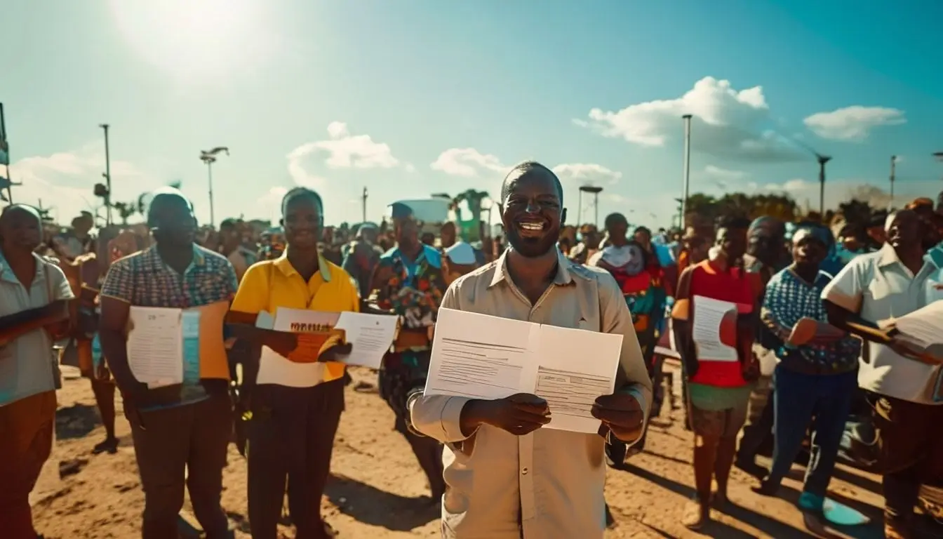 Joyful edo residents holding land allocation letters in benin city.