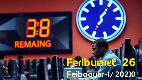 Students registering for jamb utme at a computer center with a countdown clock.