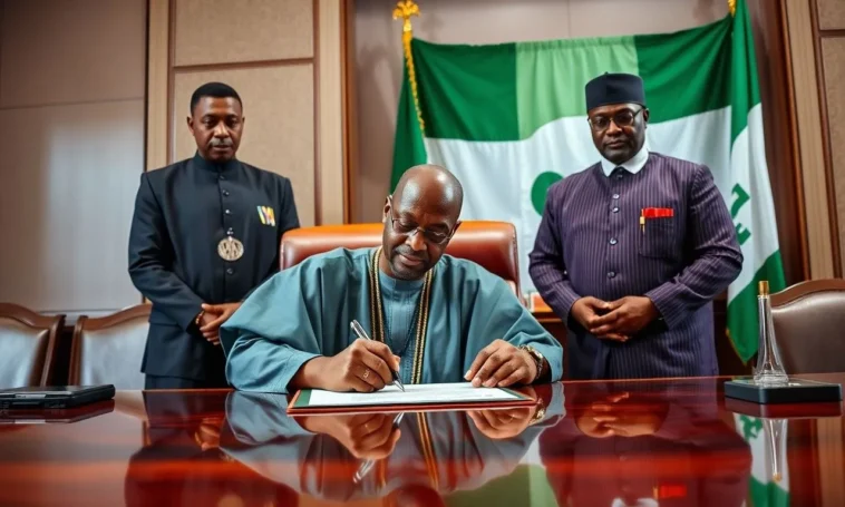 Current Post Image 41 B0E President bola ahmed tinubu signing the electoral act 2026 document at the state house.