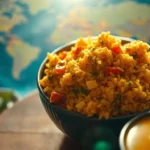A delicious bowl of jollof rice and egusi soup representing nigeria's global food ranking.