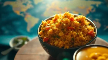 A delicious bowl of Jollof rice and Egusi soup representing Nigeria's global food ranking.