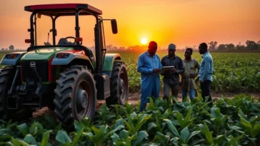 A vast Nigerian farmland with modern agricultural tools symbolizing the 2026 sector outlook.