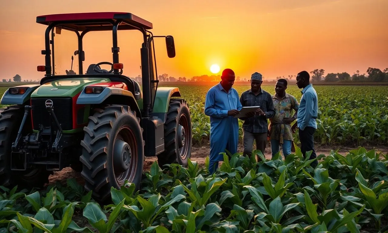 A vast nigerian farmland with modern agricultural tools symbolizing the 2026 sector outlook.
