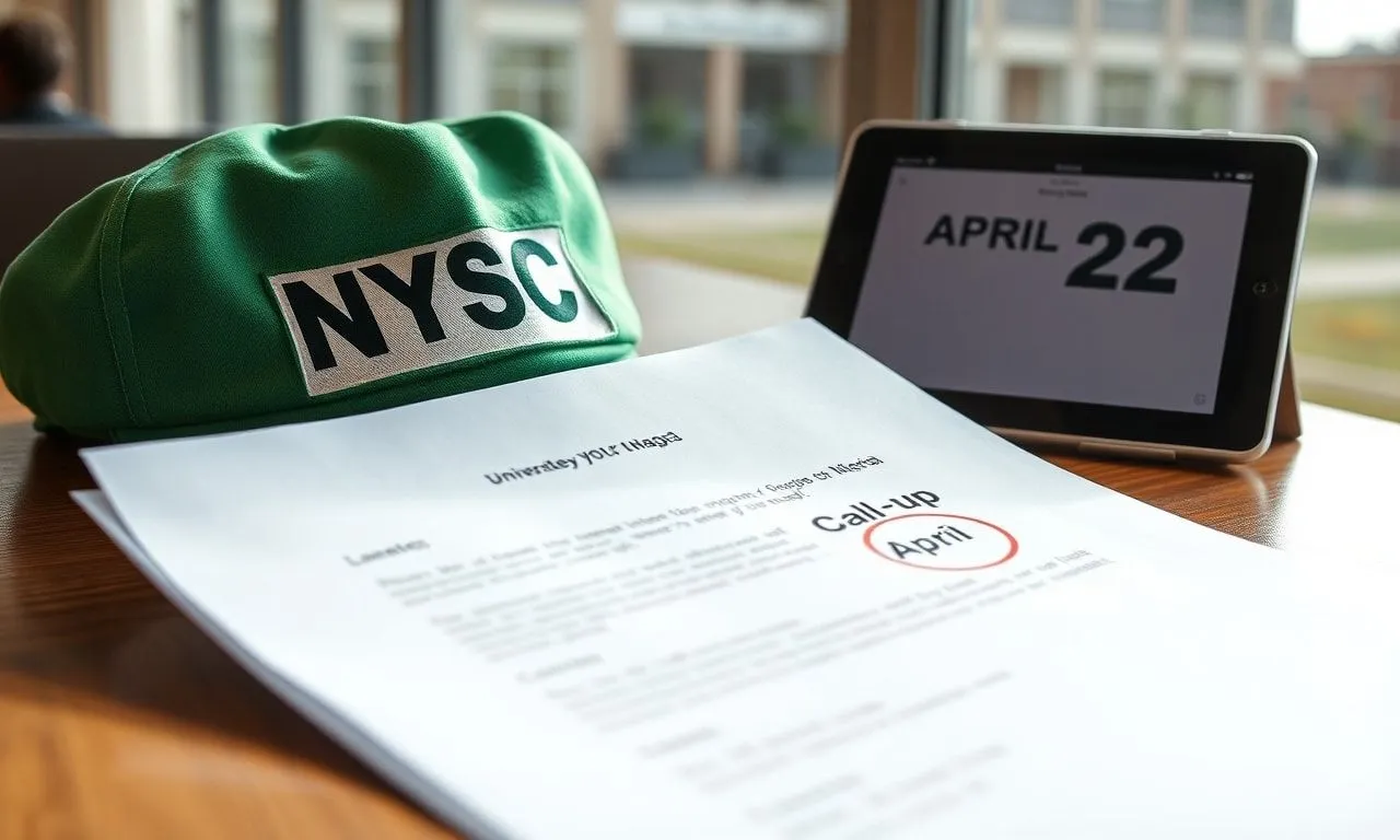Official nysc call-up letter and green cap on a desk representing the 2026 batch a stream ii timetable.