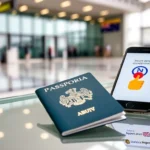 A british passport and a digital representation of an electronic visa for nigerian travelers.