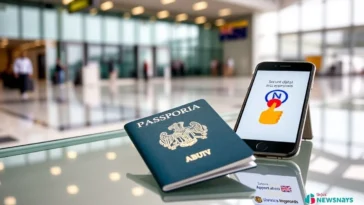 A British passport and a digital representation of an electronic visa for Nigerian travelers.