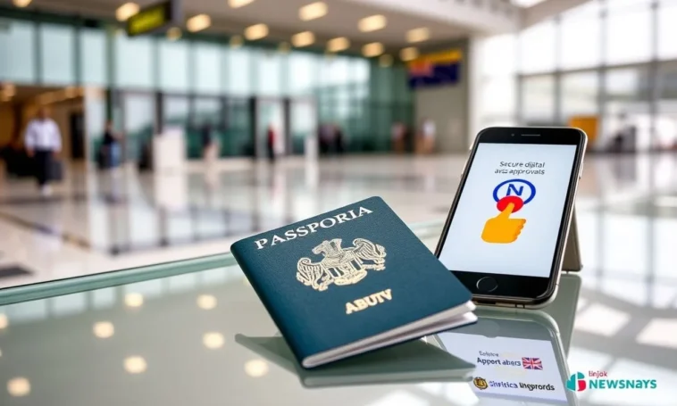 A british passport and a digital representation of an electronic visa for nigerian travelers.