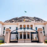 External view of the nigerian presidential villa, aso rock, abuja.