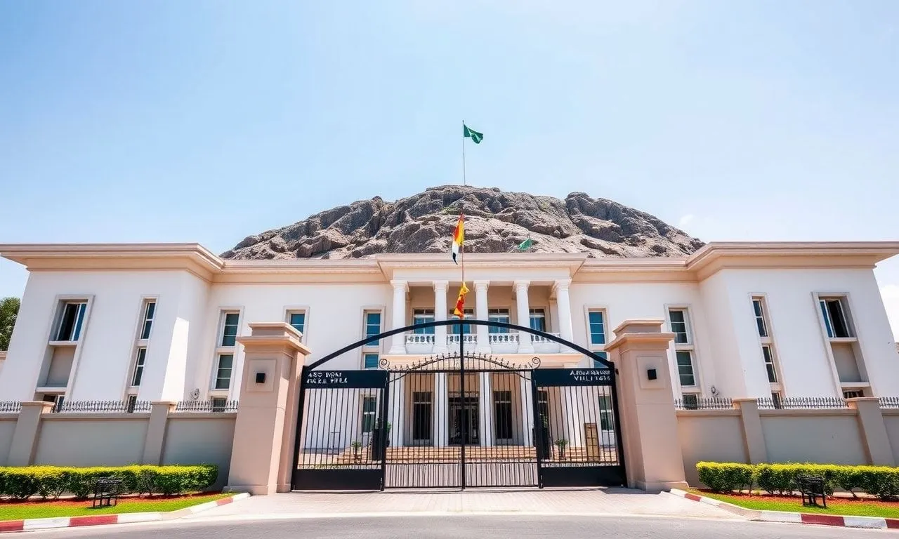 External view of the nigerian presidential villa, aso rock, abuja.