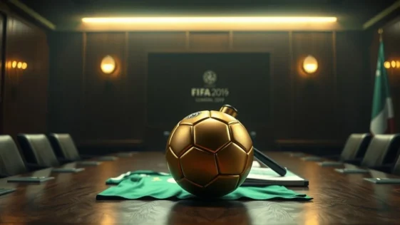 A legal gavel and a nigeria football jersey representing the fifa appeal process.