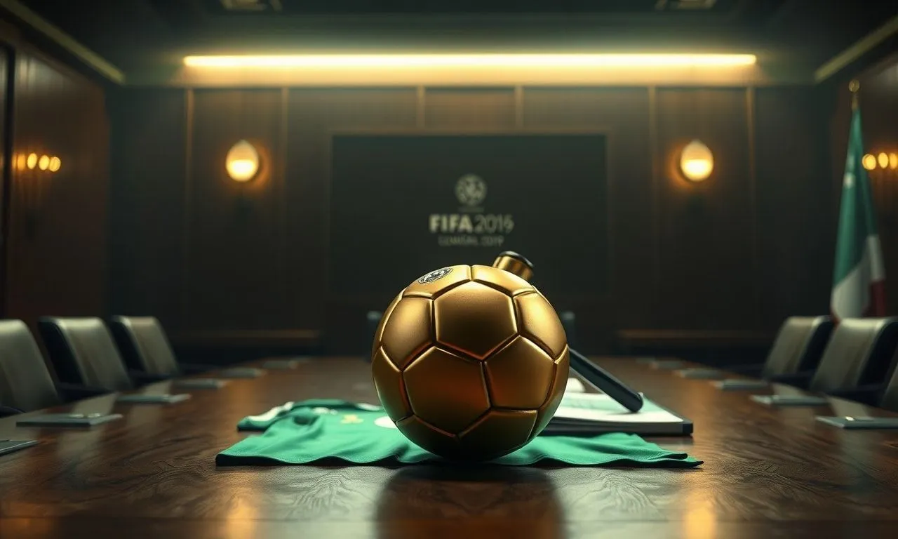 A legal gavel and a nigeria football jersey representing the fifa appeal process.