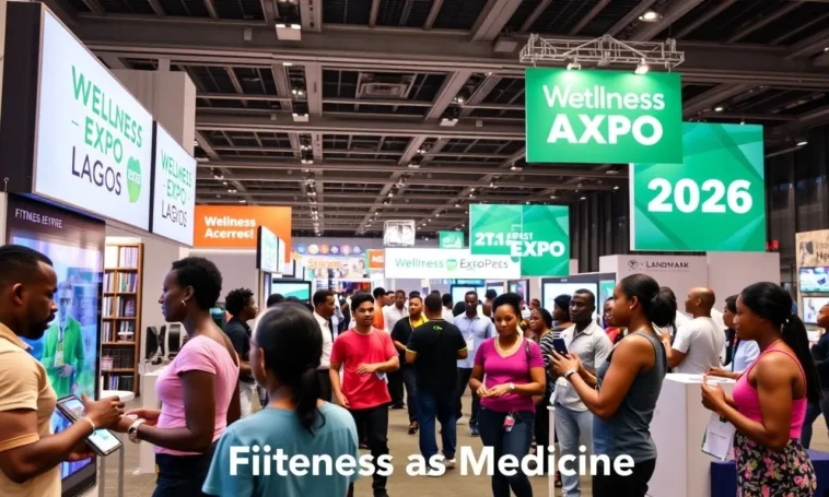 People engaging in wellness activities and health screenings at a professional indoor event in lagos.