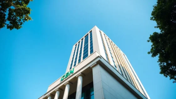 The glass and concrete facade of the central bank of nigeria building in abuja.