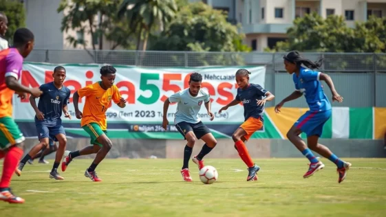 Young nigerian footballers competing in a high-energy 5-aside naija5fest tournament match.