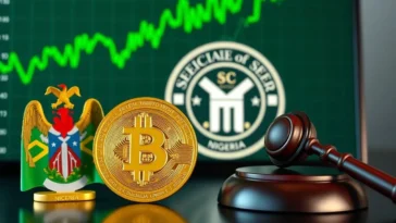 A golden bitcoin coin and a legal gavel representing nigeria's 2026 crypto regulations.