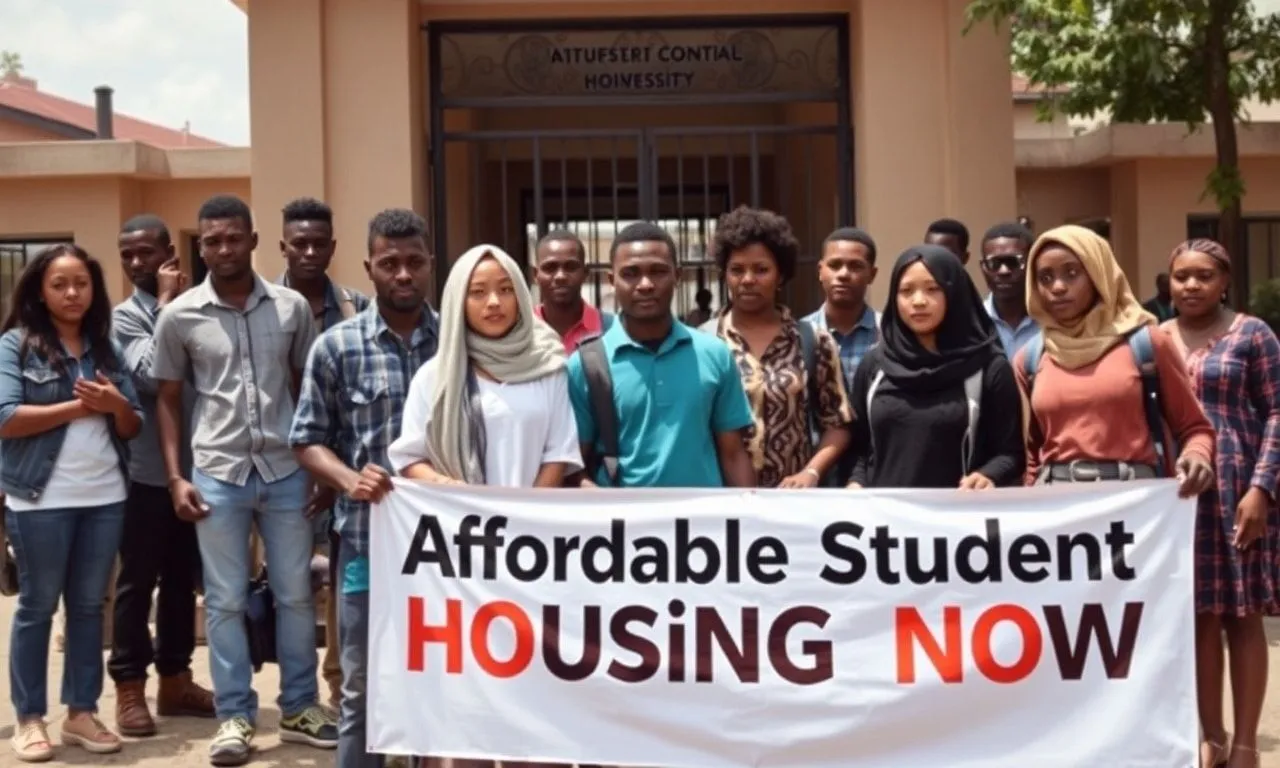 Nans officials during a press conference or protest regarding student rent hikes.