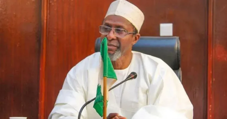 Minister of environment balarabe abbas lawal during a formal address.